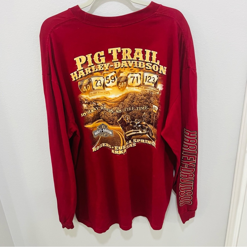 Harley Davidson Maroon Cotton Pig Trail Long Sleeve T Shirt Mens Size 2XL